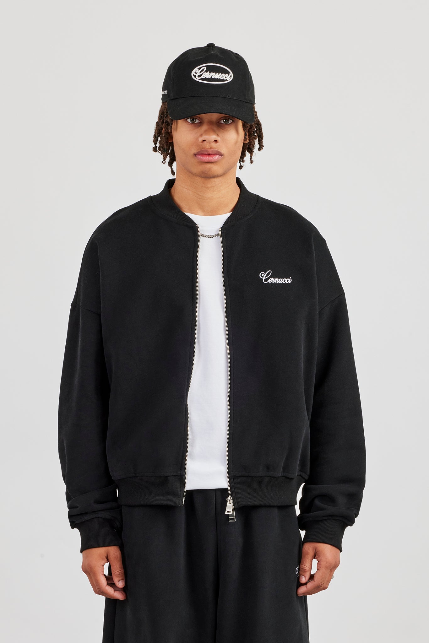 Jersey Embroidered Bomber - Black